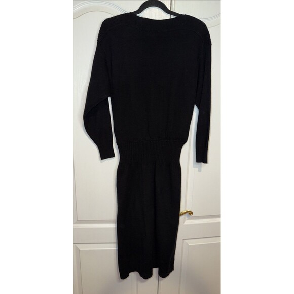 Vintage Plain Jane Sweater Dress Black Gold Buttons Cable Knit 80s 90s Classic M - Picture 7 of 14